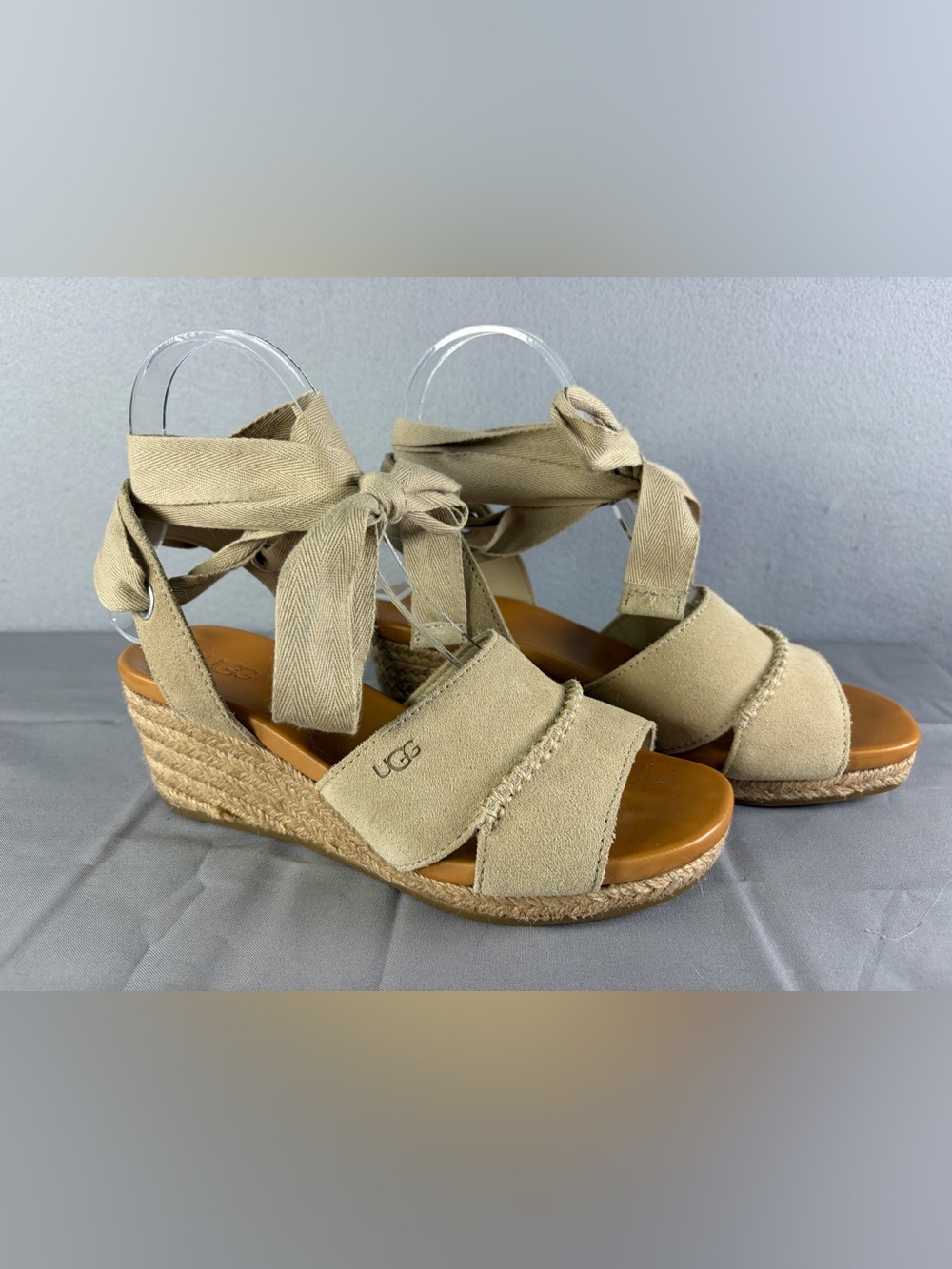 UGG Women’s Tan Suede Ankle-Tie Espadrille Wedges